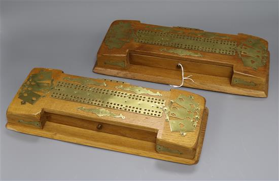Two brass mounted cribbage boards